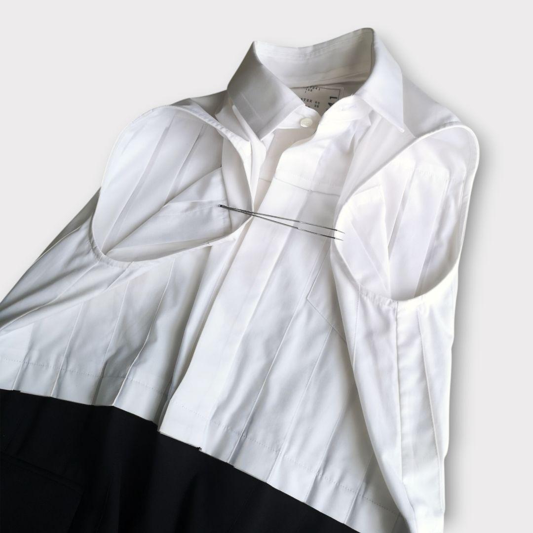 美品 sacai スーチング ミディドレス プリーツ 異素材 Ｓ