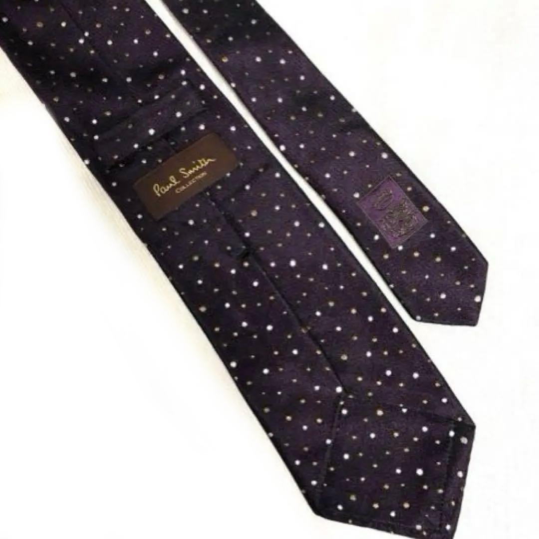 【 ポール・スミスコレクション】ドット柄　刺繍　ロゴ　紫　シルク　伊　ネクタイ