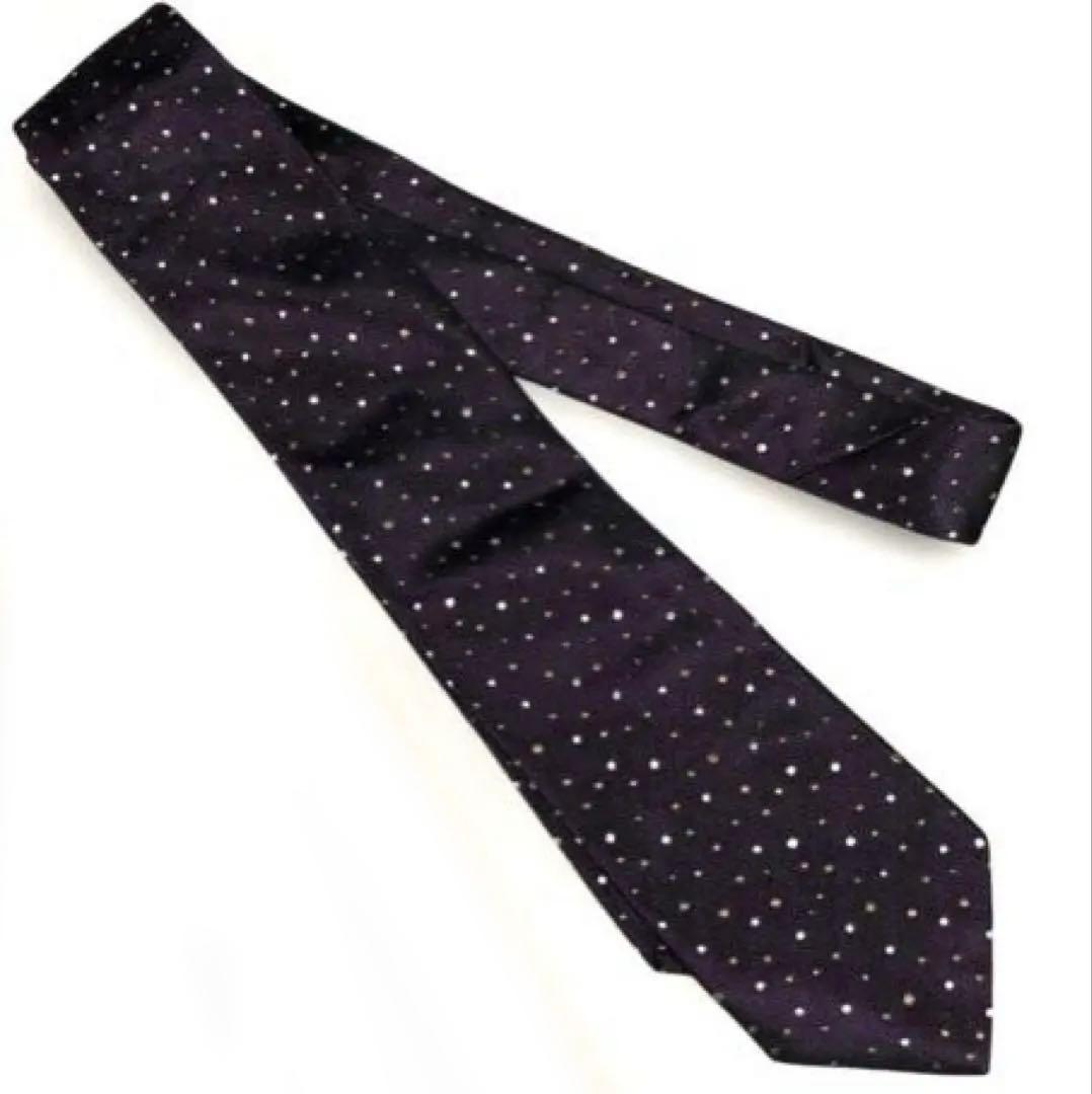 【 ポール・スミスコレクション】ドット柄　刺繍　ロゴ　紫　シルク　伊　ネクタイ