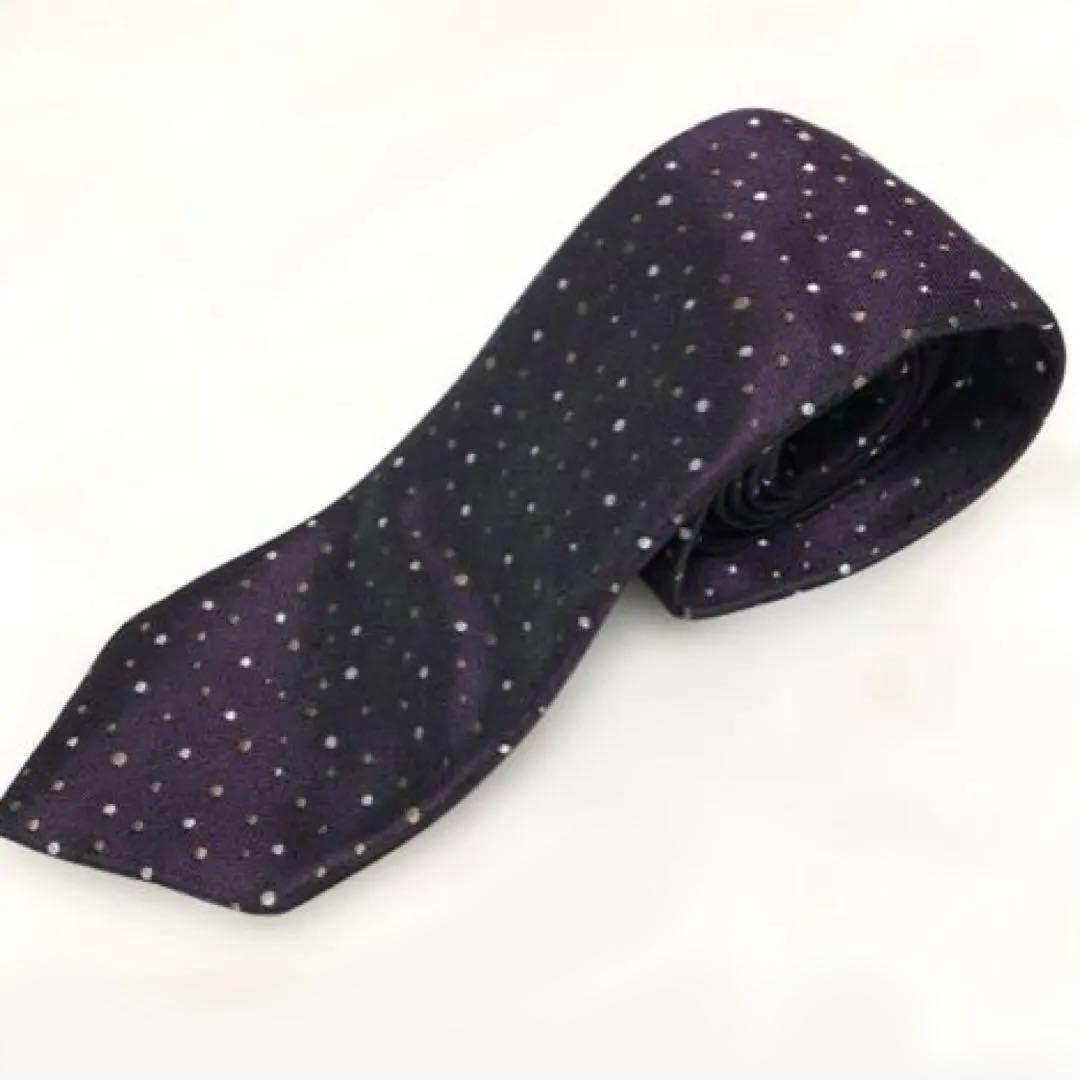 【 ポール・スミスコレクション】ドット柄　刺繍　ロゴ　紫　シルク　伊　ネクタイ
