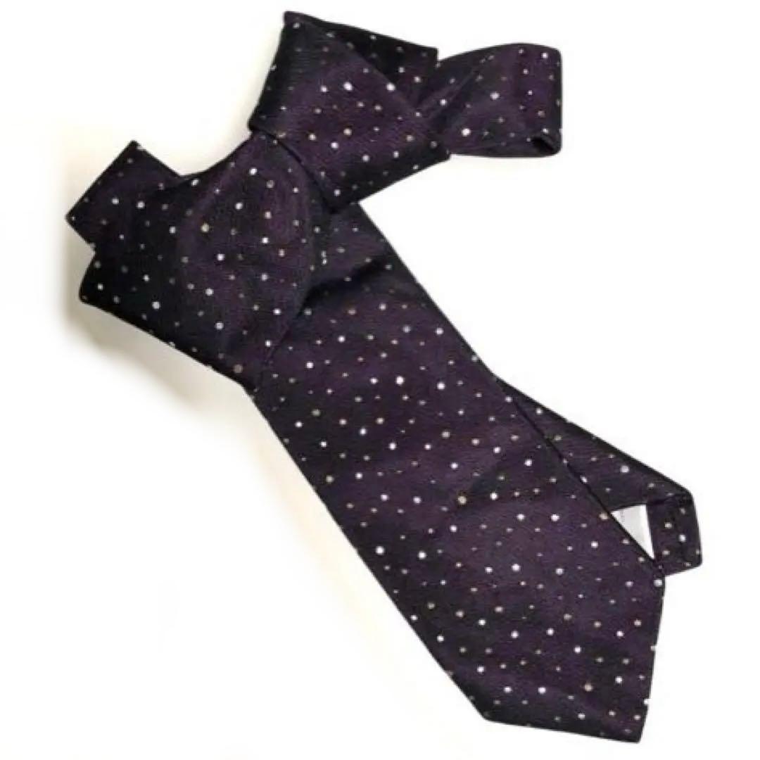 【 ポール・スミスコレクション】ドット柄　刺繍　ロゴ　紫　シルク　伊　ネクタイ