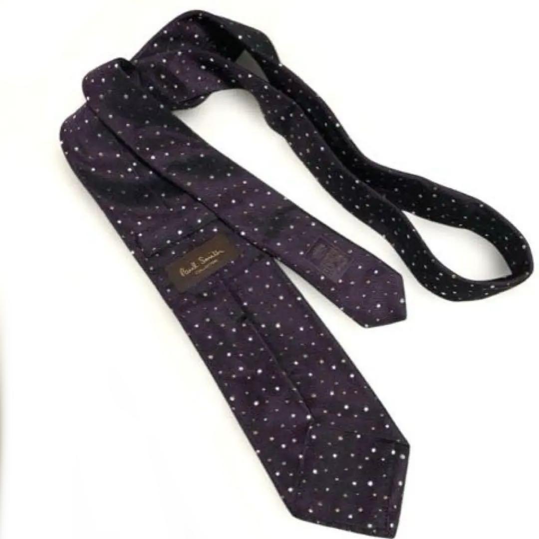 【 ポール・スミスコレクション】ドット柄　刺繍　ロゴ　紫　シルク　伊　ネクタイ
