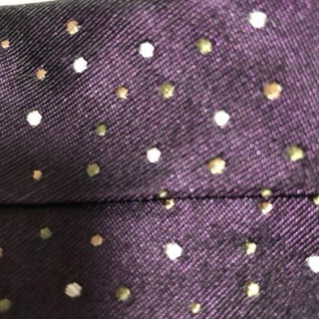 【 ポール・スミスコレクション】ドット柄　刺繍　ロゴ　紫　シルク　伊　ネクタイ