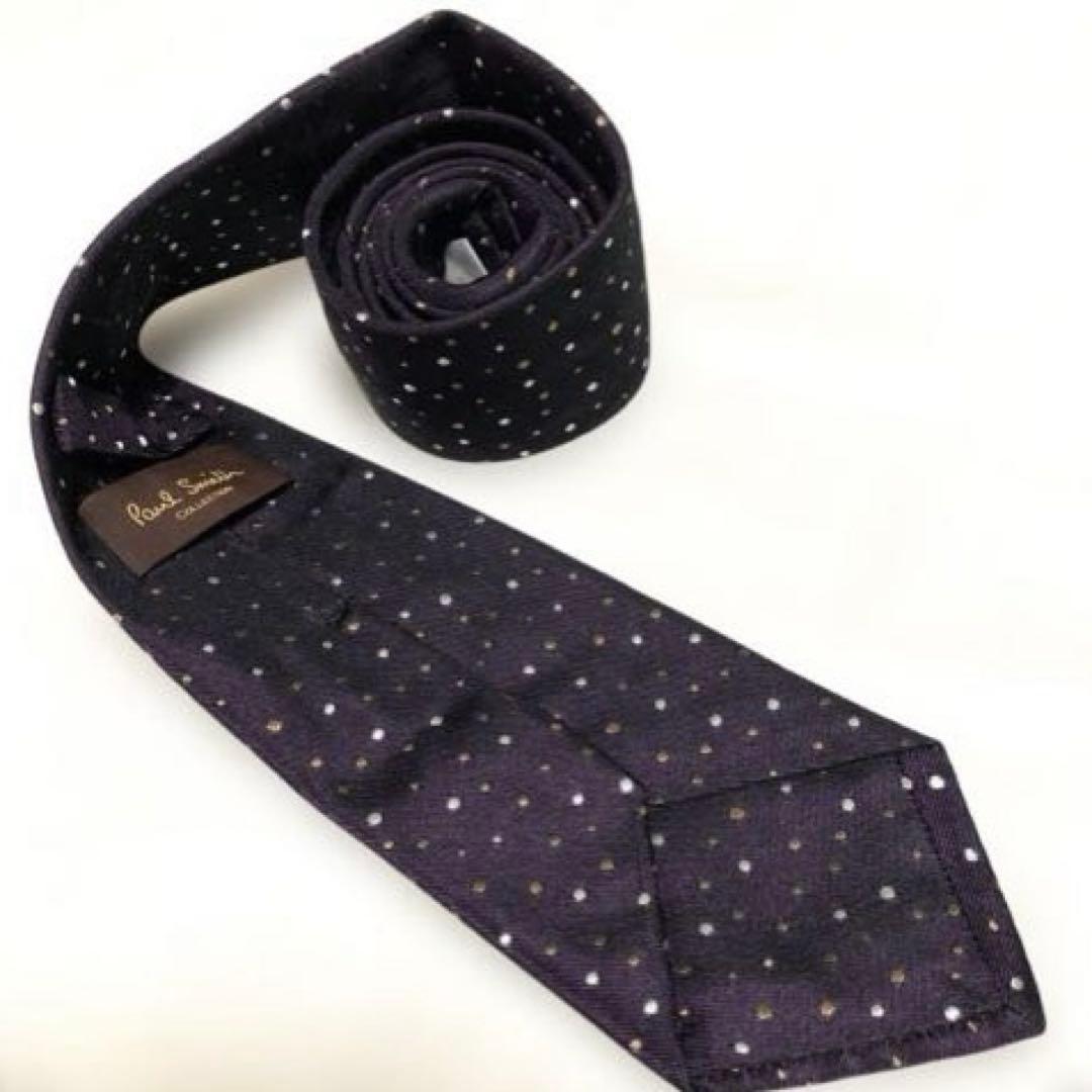 【 ポール・スミスコレクション】ドット柄　刺繍　ロゴ　紫　シルク　伊　ネクタイ
