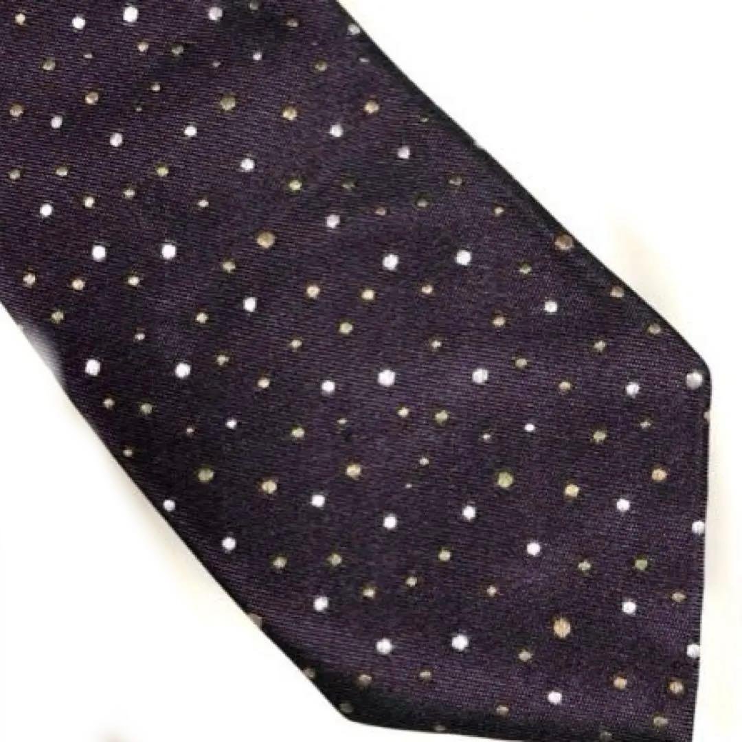 【 ポール・スミスコレクション】ドット柄　刺繍　ロゴ　紫　シルク　伊　ネクタイ