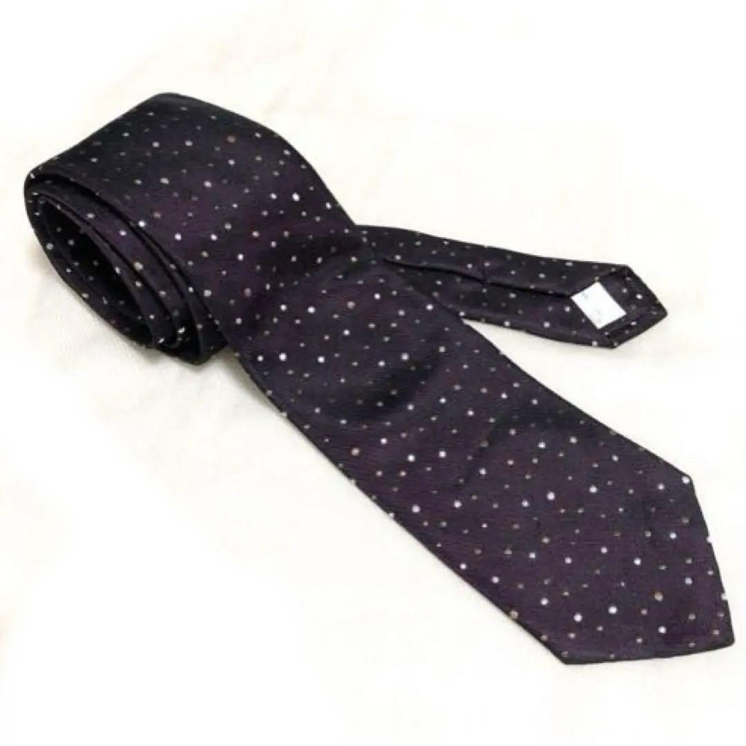【 ポール・スミスコレクション】ドット柄　刺繍　ロゴ　紫　シルク　伊　ネクタイ