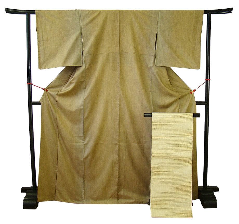 縞大島紬＆紬なごや帯・帯揚げ・帯〆セット（正絹）仕立上りTT1300ジーラ