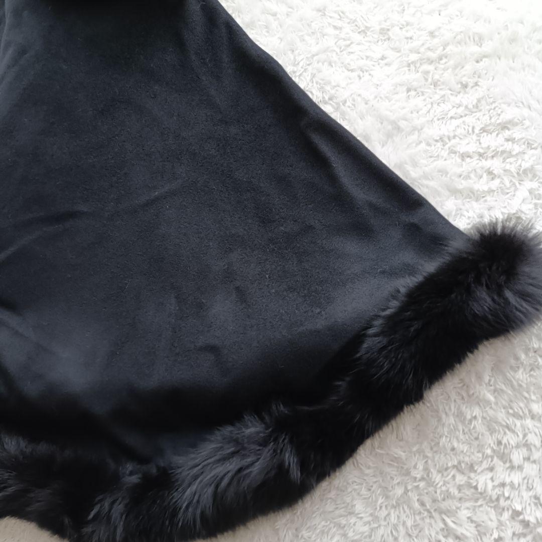 極美品 ツカキ ポンチョ カシミヤ100% ケープ 黒 フォックスファー 日本製