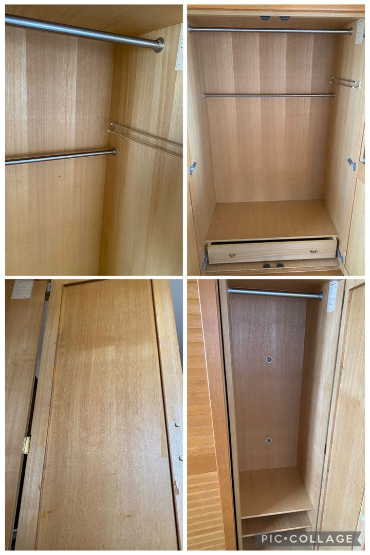 ミラー付き木製ワードローブ収納 クローゼット 洋服箪笥 ハンガーラック 洋服収納