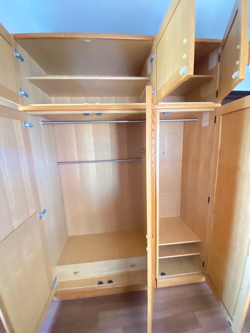 ミラー付き木製ワードローブ収納 クローゼット 洋服箪笥 ハンガーラック 洋服収納