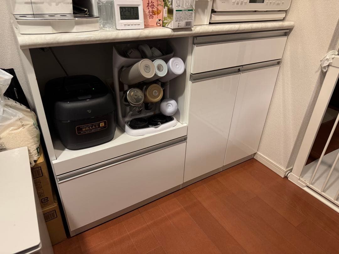 幅119cm 大理石調 キッチンカウンター 日本製 大川家具 食器棚 収納