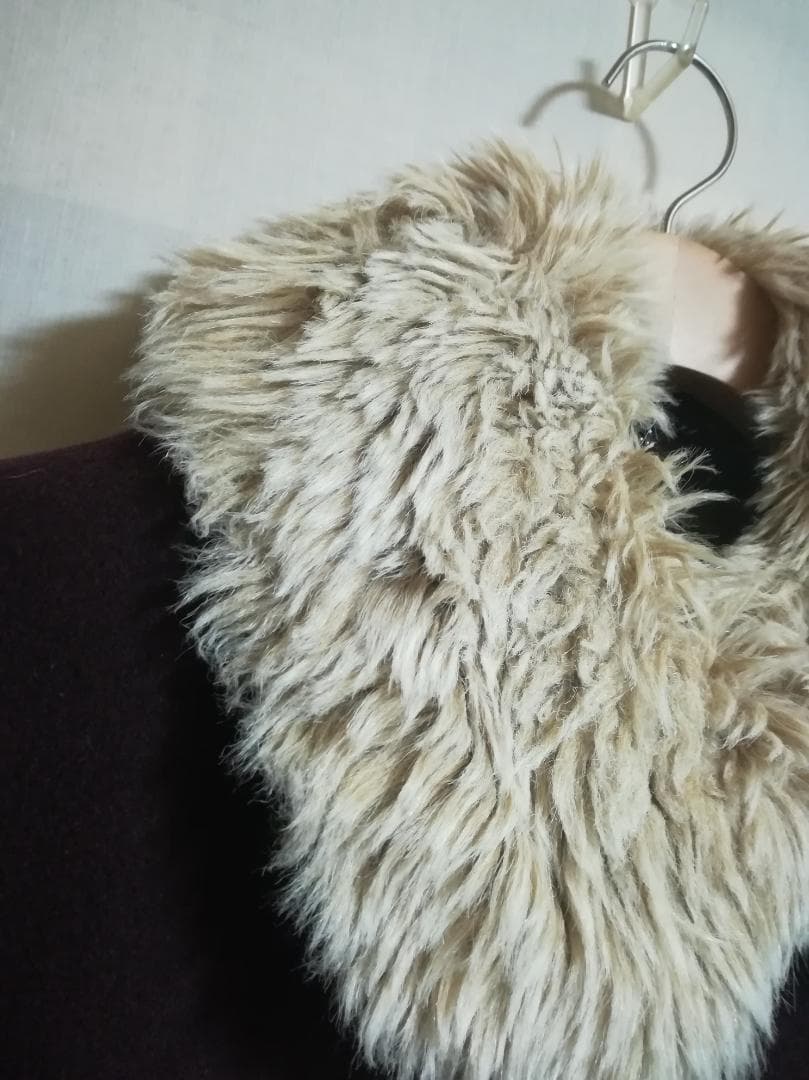 Jane Marple ラムメルトンファーカラーケープコート ウール サイズM