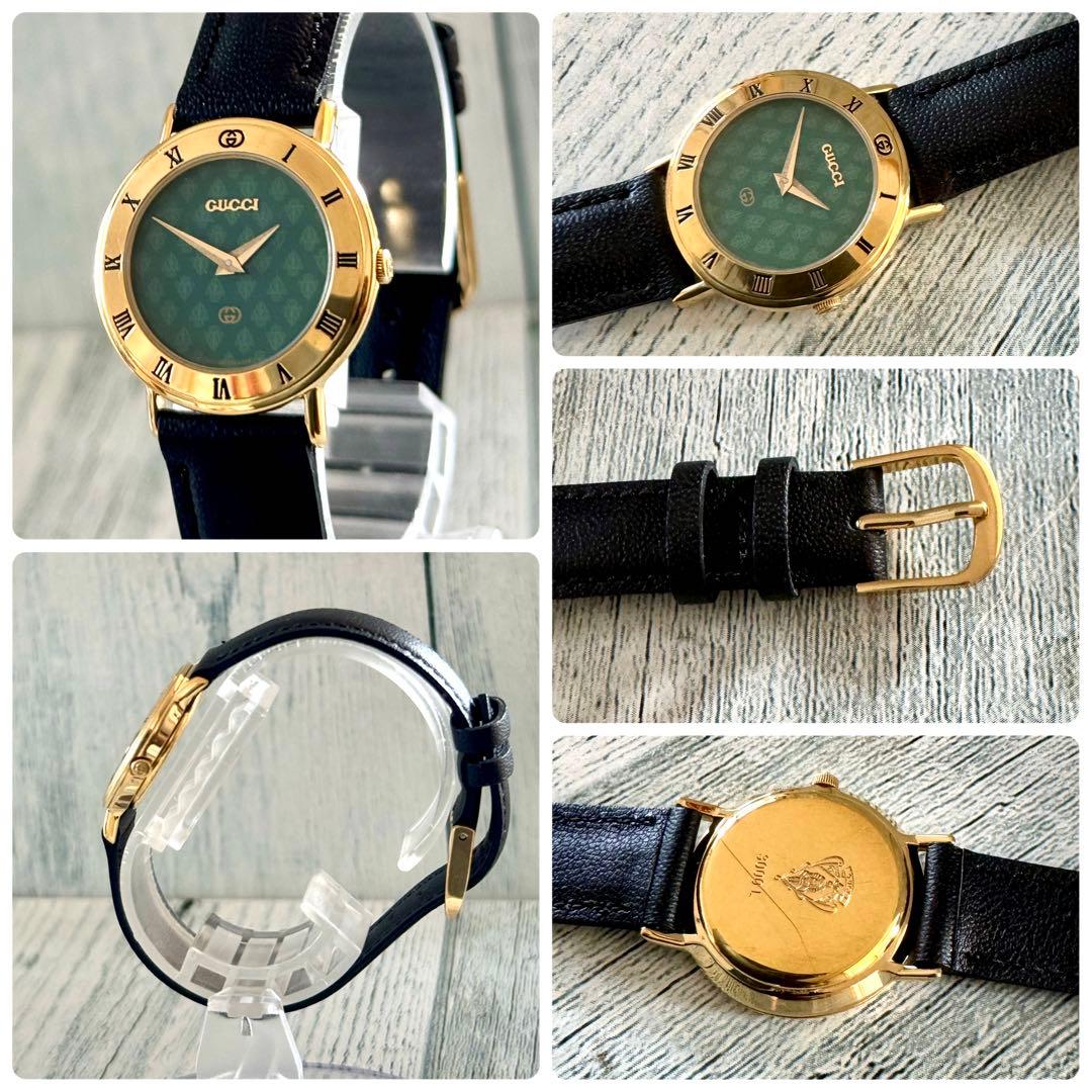 【電池交換済】GUCCI グッチ 3000L 腕時計 GG柄 グリーン