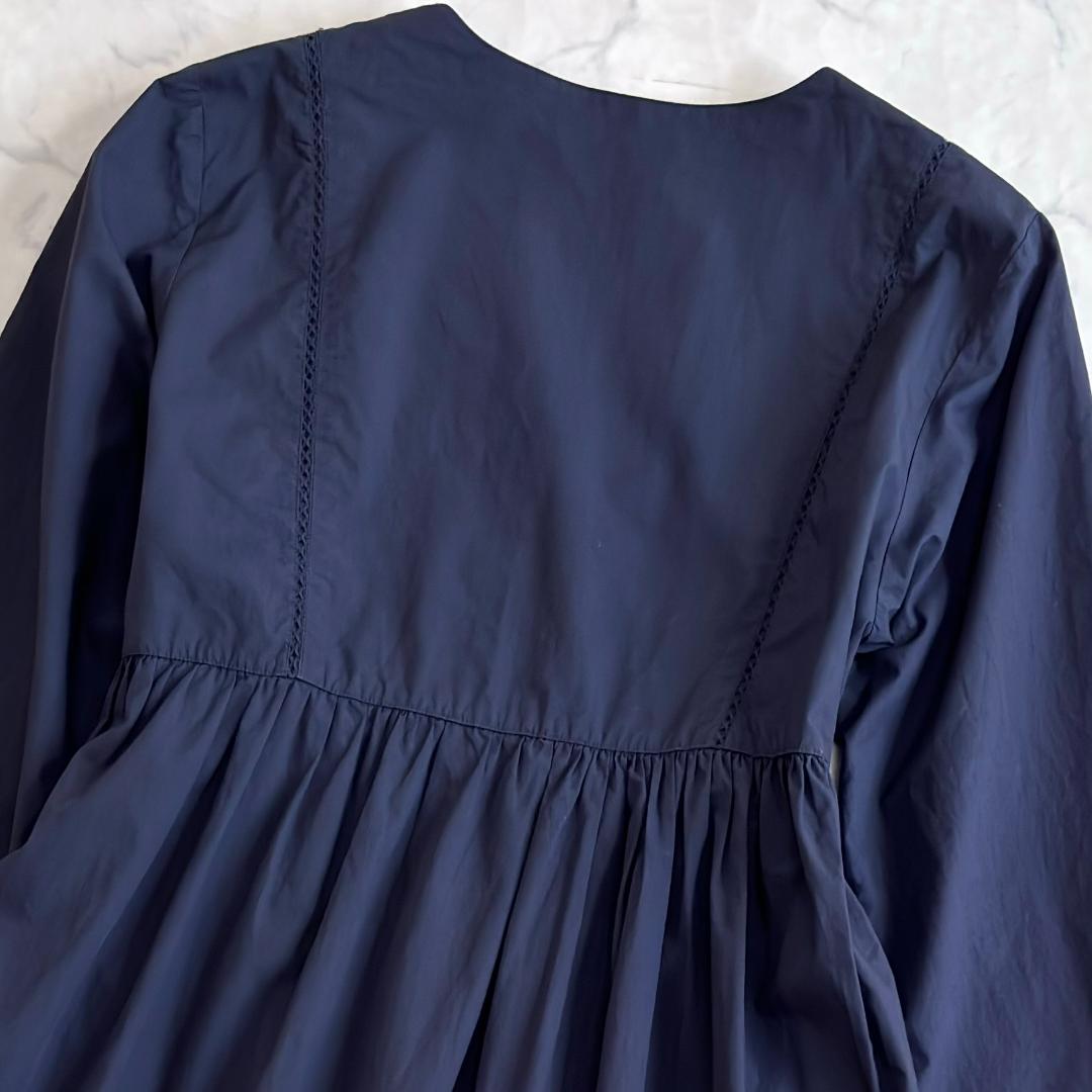 ヌキテパ エンブロイダリー カットワーク カシュクール ワンピース 紺 ub4