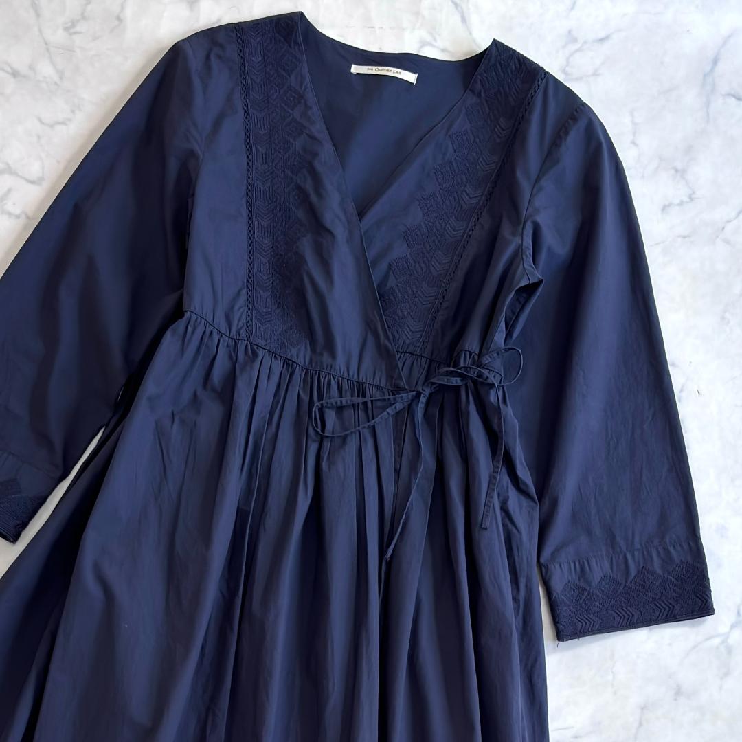 ヌキテパ エンブロイダリー カットワーク カシュクール ワンピース 紺 ub4