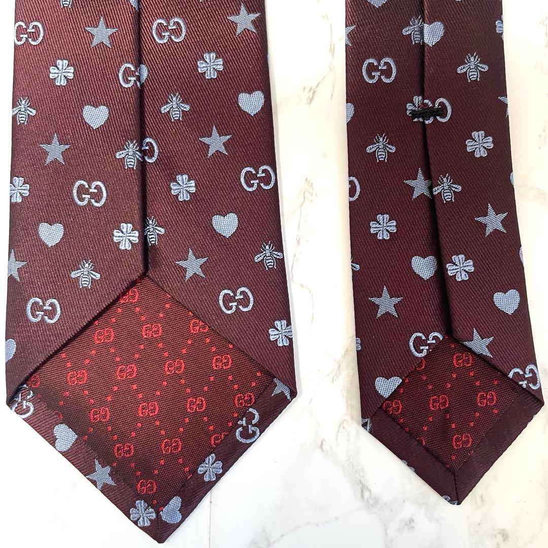 えぬさま専用【極美品】グッチ ネクタイGG柄 ハート蜂 光沢 タグ付き かわいい
