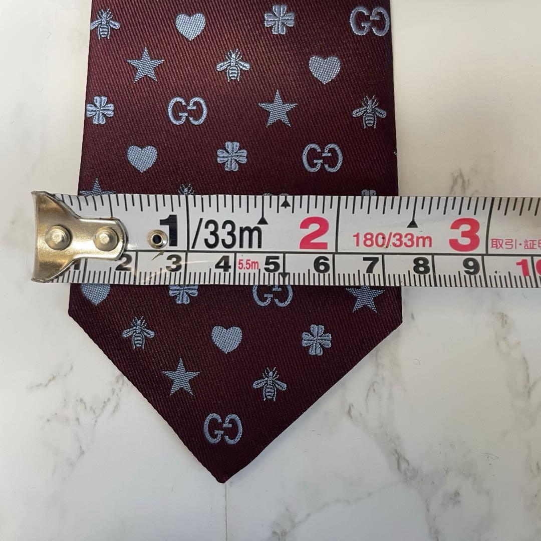 えぬさま専用【極美品】グッチ ネクタイGG柄 ハート蜂 光沢 タグ付き かわいい