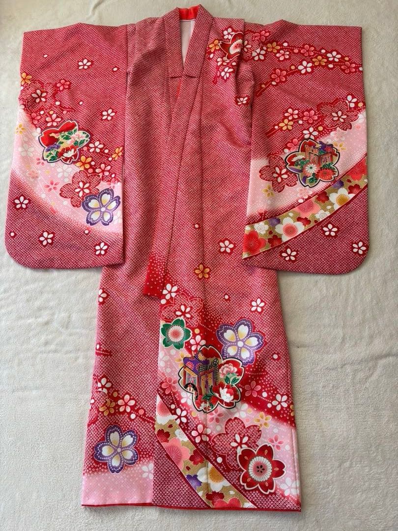 c*u様 美品 ７歳 七五三 お着物セット 作り帯 バッグ 草履 帯揚げ しごき