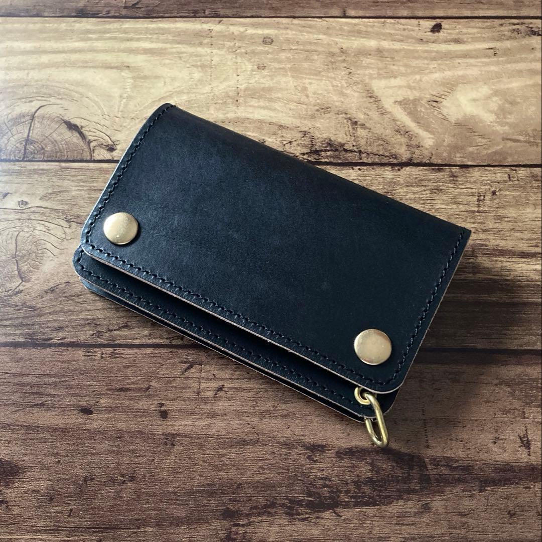 国産ステアハイド トラッカーウォレット150（ミドル）2.5層　茶芯ブラック