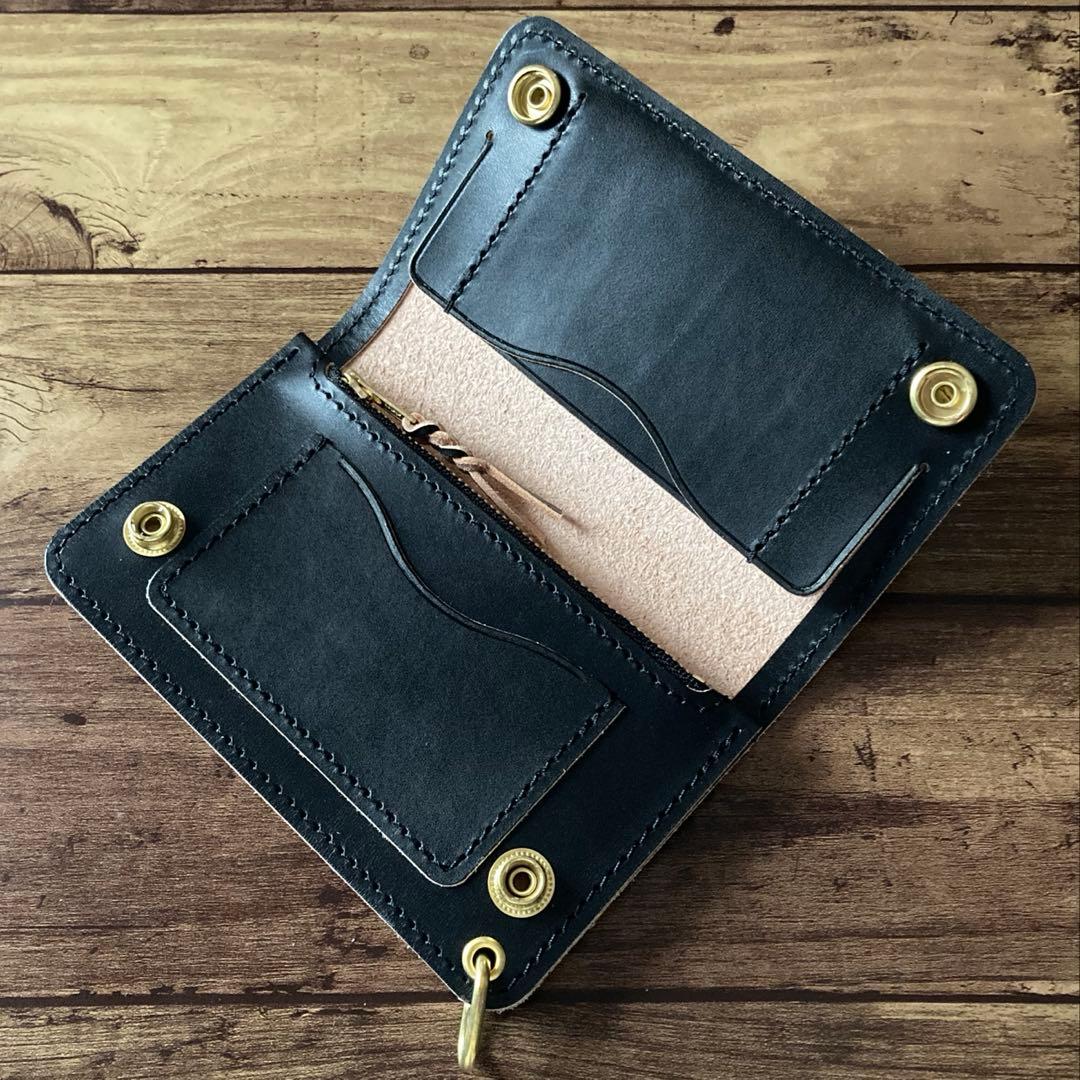 国産ステアハイド トラッカーウォレット150（ミドル）2.5層　茶芯ブラック