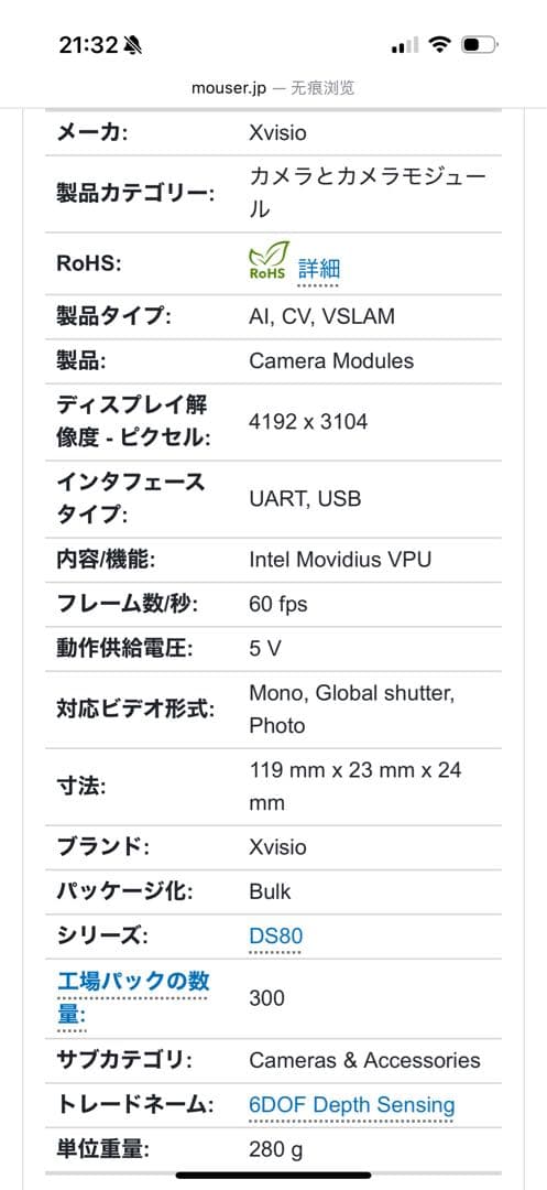 t*i様 Xvisio SeerSense ™ DS80 Module XVIS