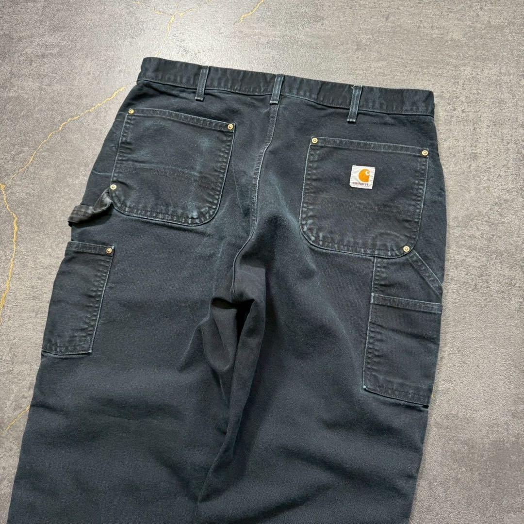 美品USA製カーハートダブルニーダックパンツブラック黒W35L31古着ワーク