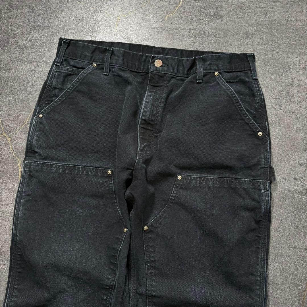 美品USA製カーハートダブルニーダックパンツブラック黒W35L31古着ワーク