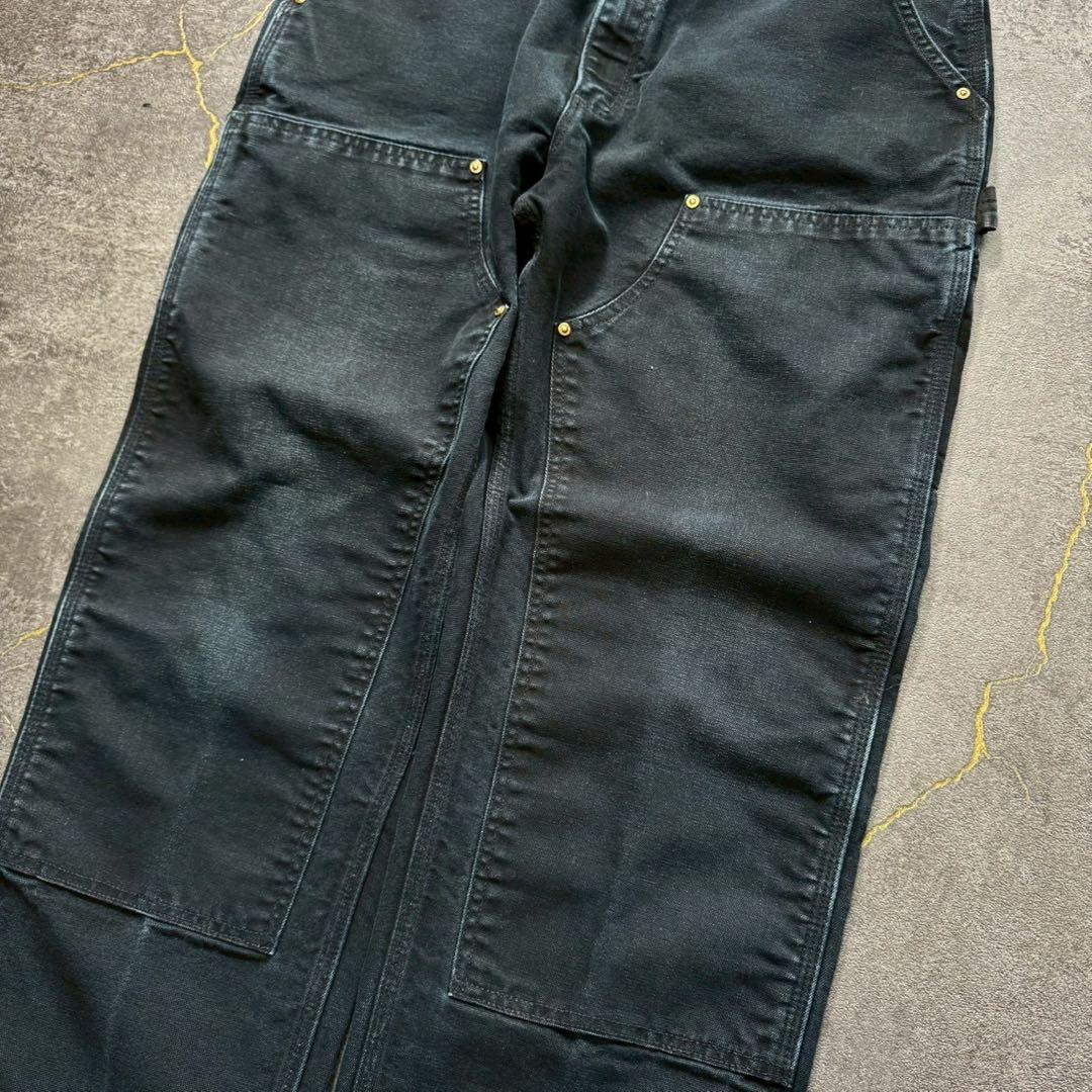 美品USA製カーハートダブルニーダックパンツブラック黒W35L31古着ワーク