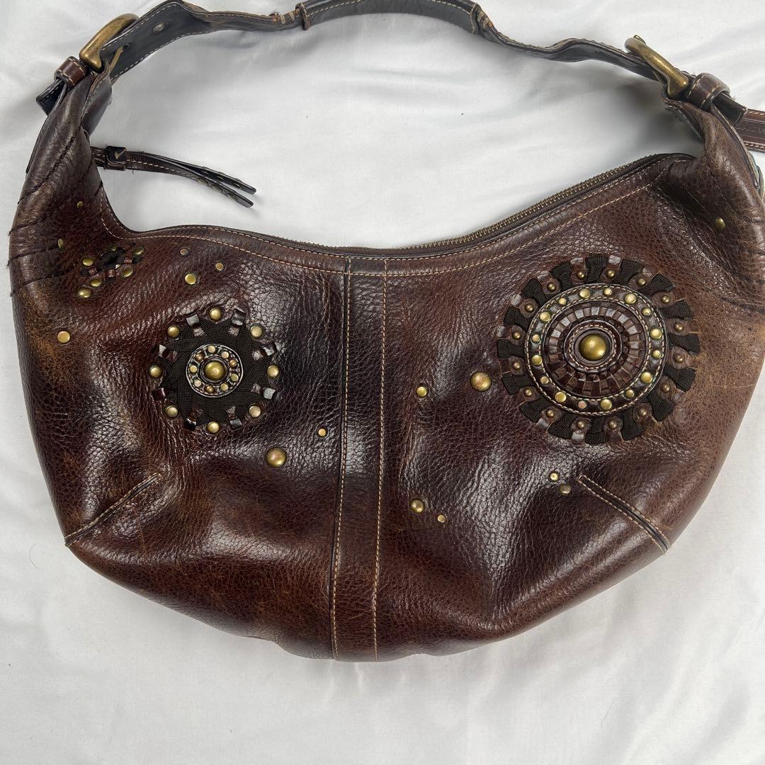 バッグ COACH SOHO studs one shoulder bag brown