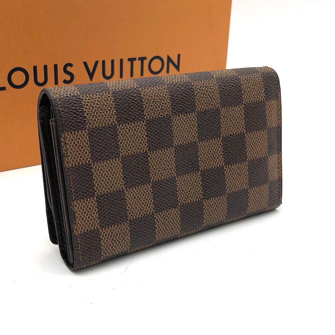 ルイヴィトン ダミエ エベヌ トレゾール 二つ折り財布 ブラウン コンパクト