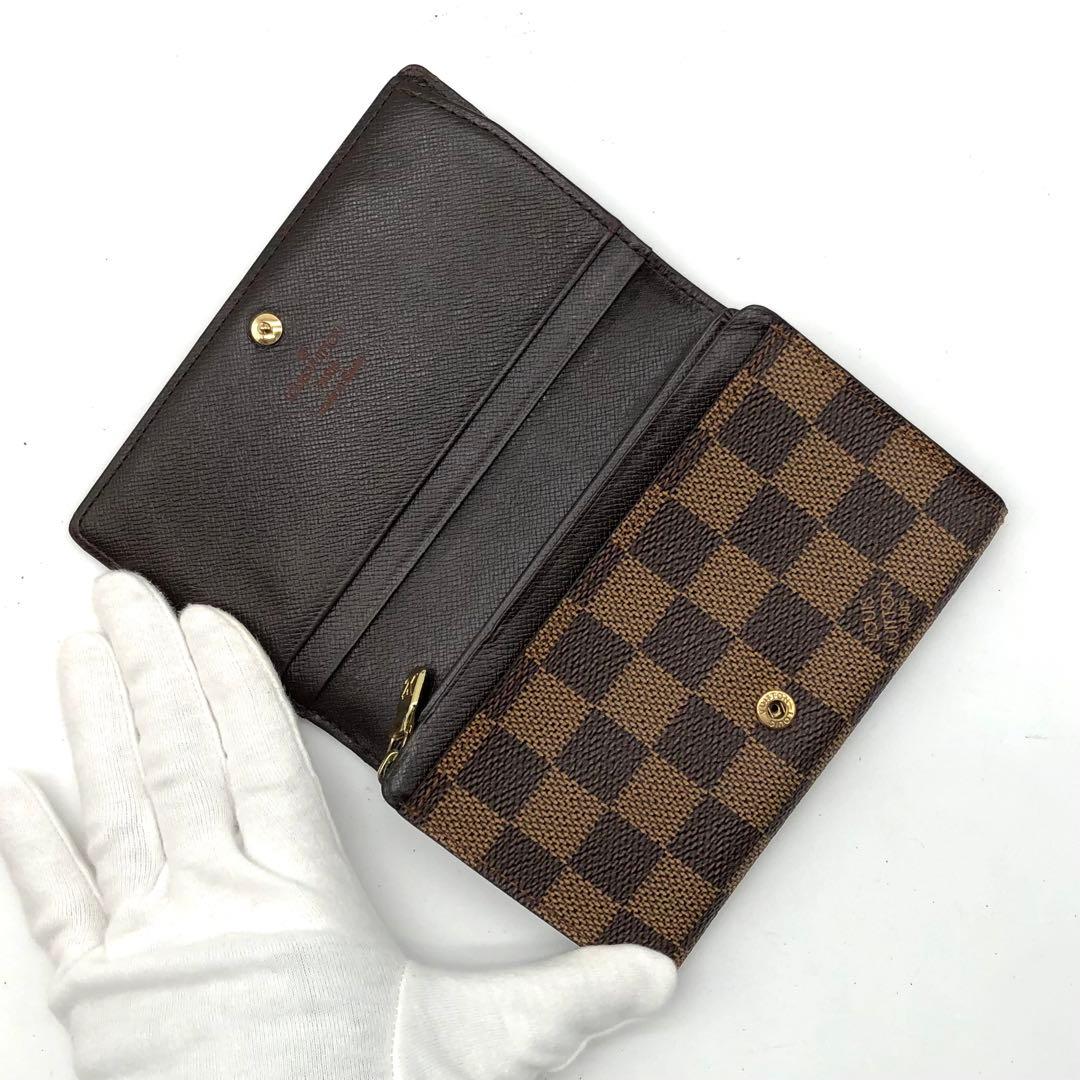 ルイヴィトン ダミエ エベヌ トレゾール 二つ折り財布 ブラウン コンパクト