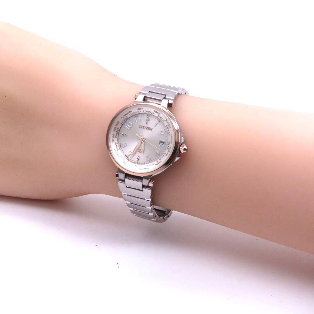 極美品 EC1015 53A クロスシー 電波ソーラー ダイヤ コンビ H246