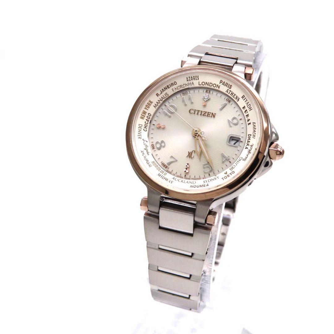 極美品 EC1015 53A クロスシー 電波ソーラー ダイヤ コンビ H246