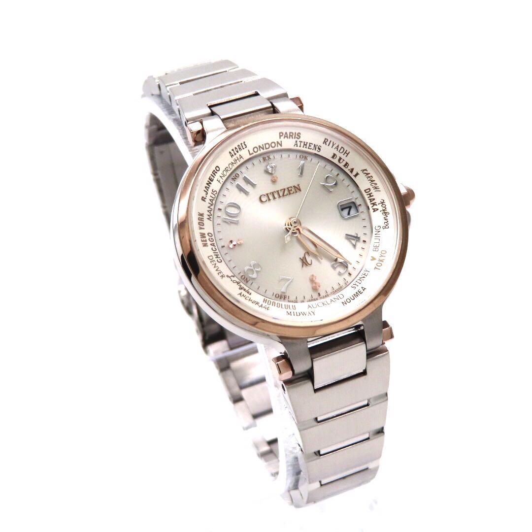 極美品 EC1015 53A クロスシー 電波ソーラー ダイヤ コンビ H246