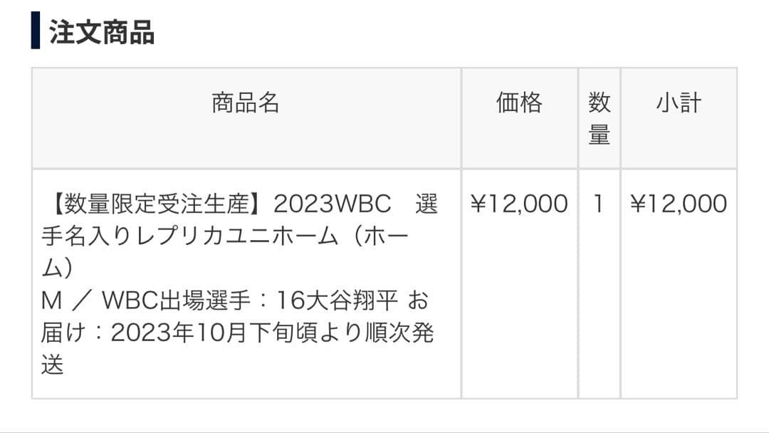 WBC 2023 大谷翔平 ユニフォーム M　未開封新品　ミズノ 公式　レプリカ