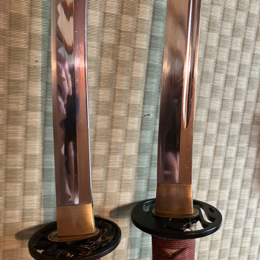 大小居合稽古刀、木製、鮫革(鉄鐔.二重薄刃)