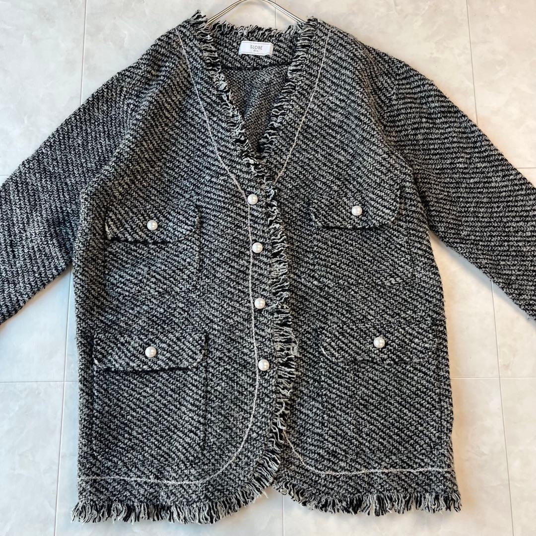 美品✨SLOBE IENA パールボタン ノーカラーツイードカーディガン
