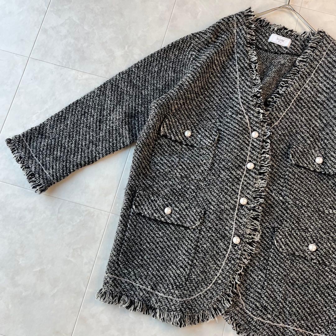 美品✨SLOBE IENA パールボタン ノーカラーツイードカーディガン