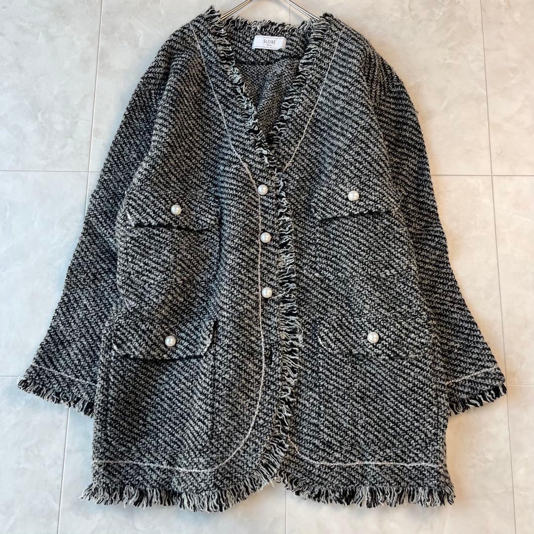 美品✨SLOBE IENA パールボタン ノーカラーツイードカーディガン