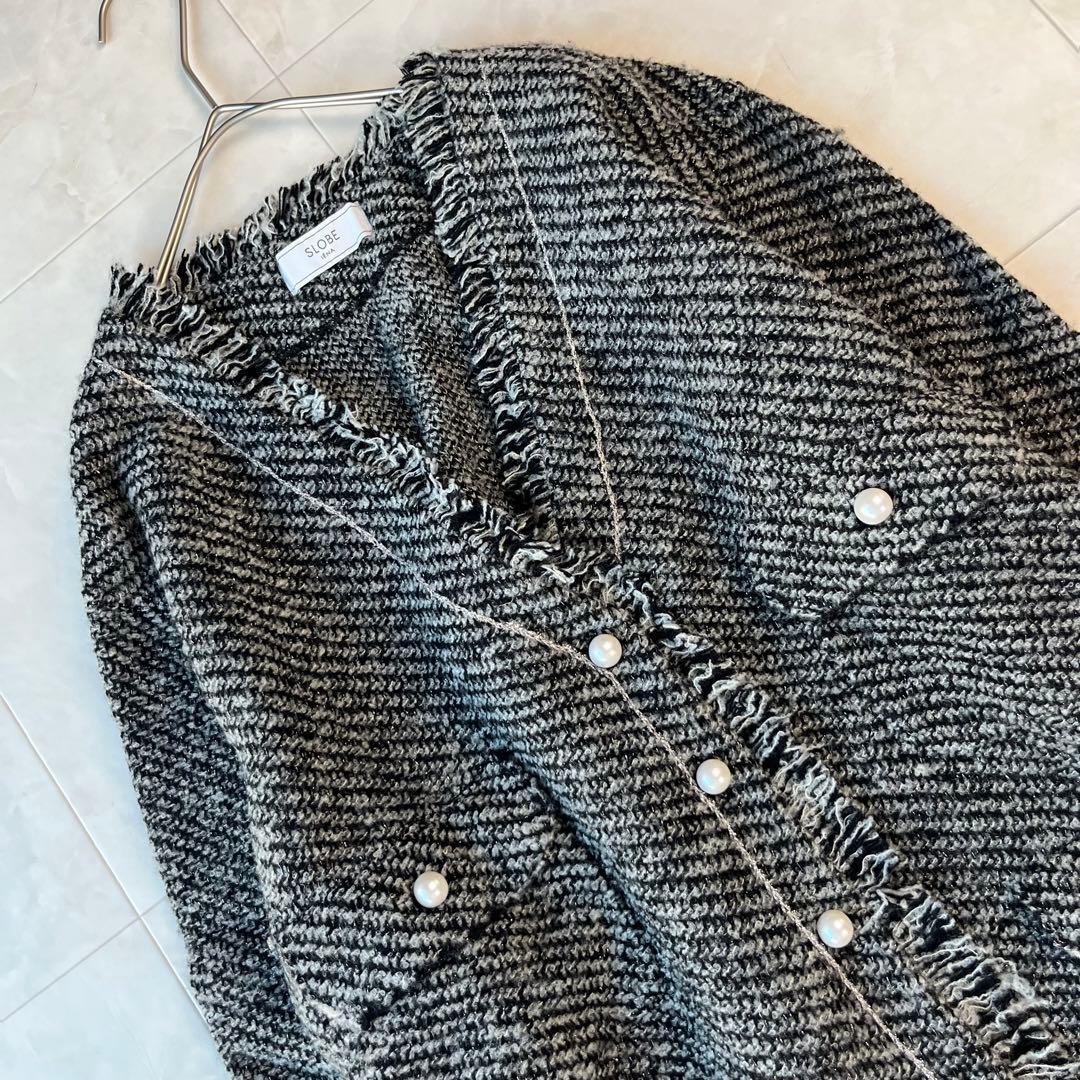美品✨SLOBE IENA パールボタン ノーカラーツイードカーディガン