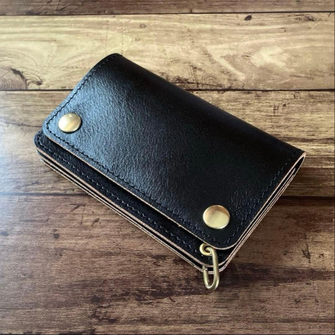 【お札を折らずに収納】ミドルトラッカーウォレット 3層 茶芯ブラック【受注生産】