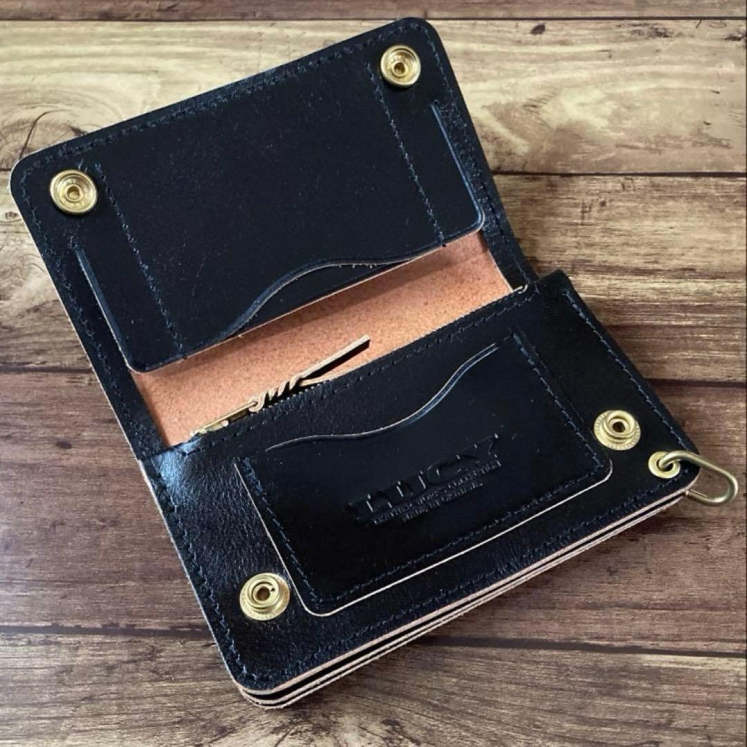 【お札を折らずに収納】ミドルトラッカーウォレット 3層 茶芯ブラック【受注生産】