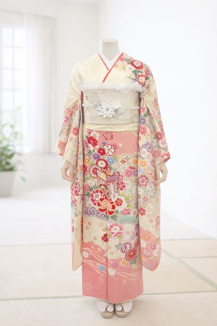 専用　振袖 着物　ピンク✖️シャンパンゴールドクリーム系 刺繍　一式