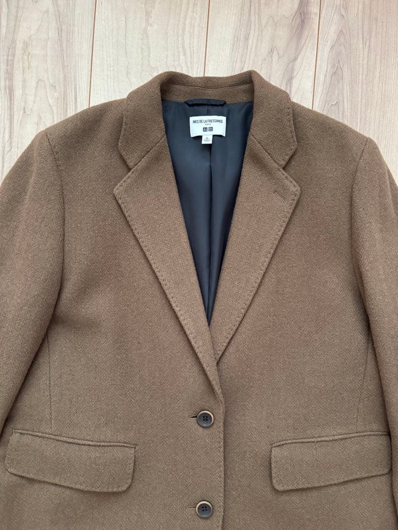 美品 ユニクロ イネス ツイードコート チェスターコート ブラウン XL