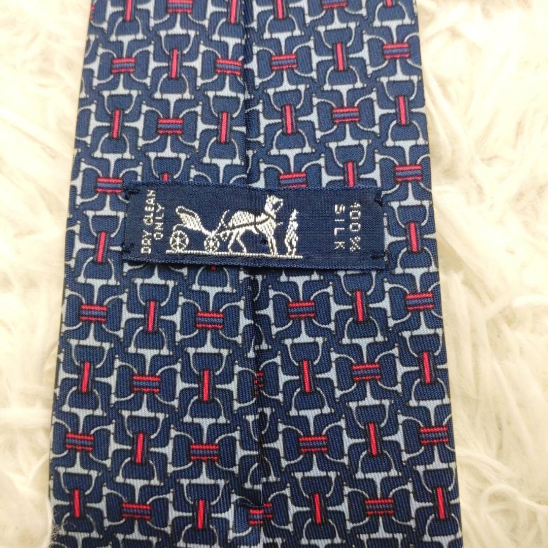 エルメス 高級シルクネクタイ 総柄 ネイビー