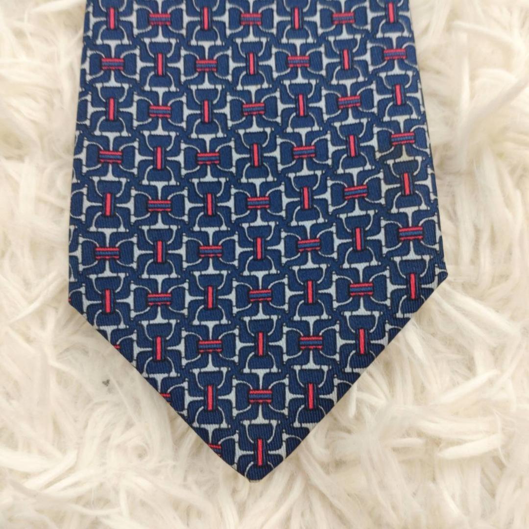 エルメス 高級シルクネクタイ 総柄 ネイビー