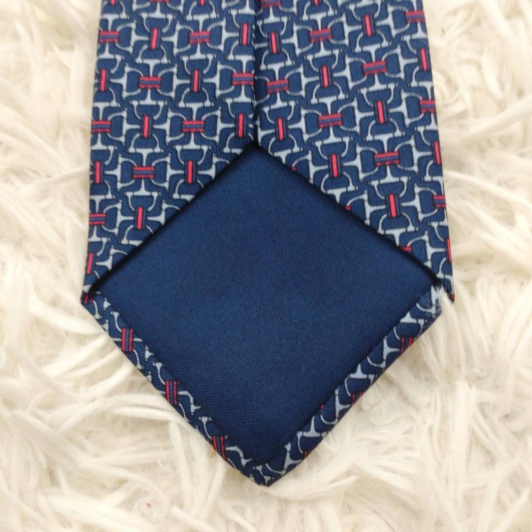 エルメス 高級シルクネクタイ 総柄 ネイビー