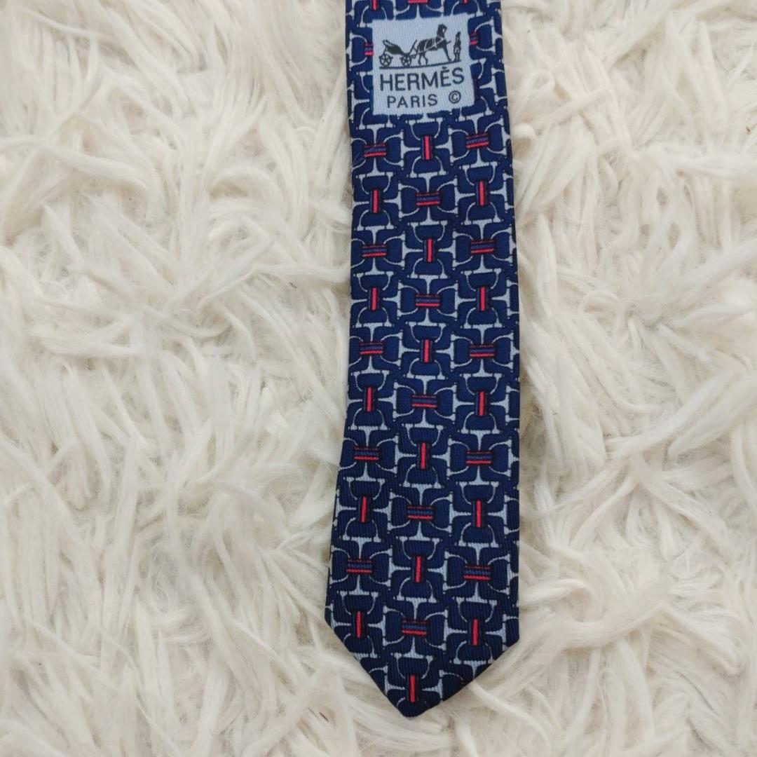 エルメス 高級シルクネクタイ 総柄 ネイビー