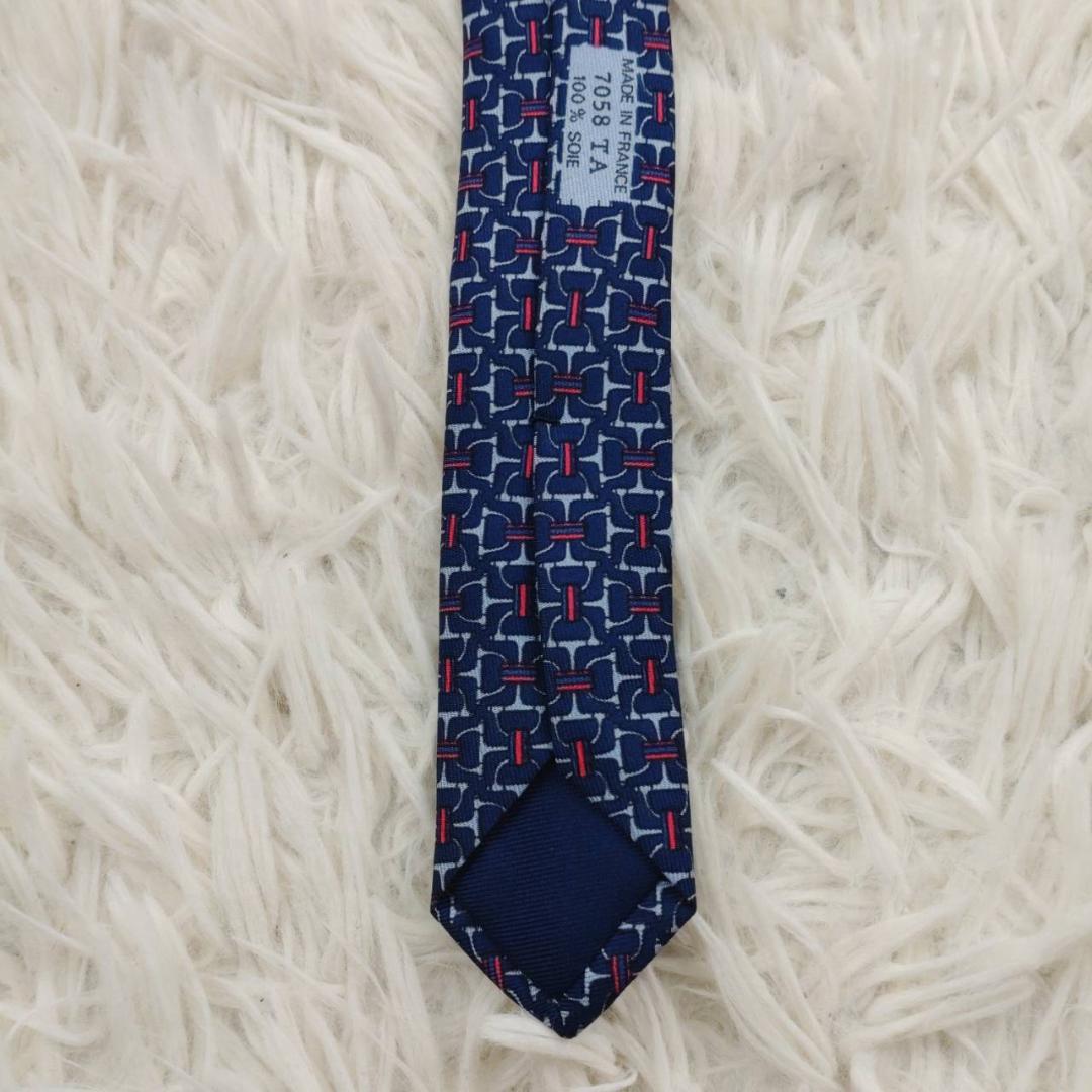 エルメス 高級シルクネクタイ 総柄 ネイビー