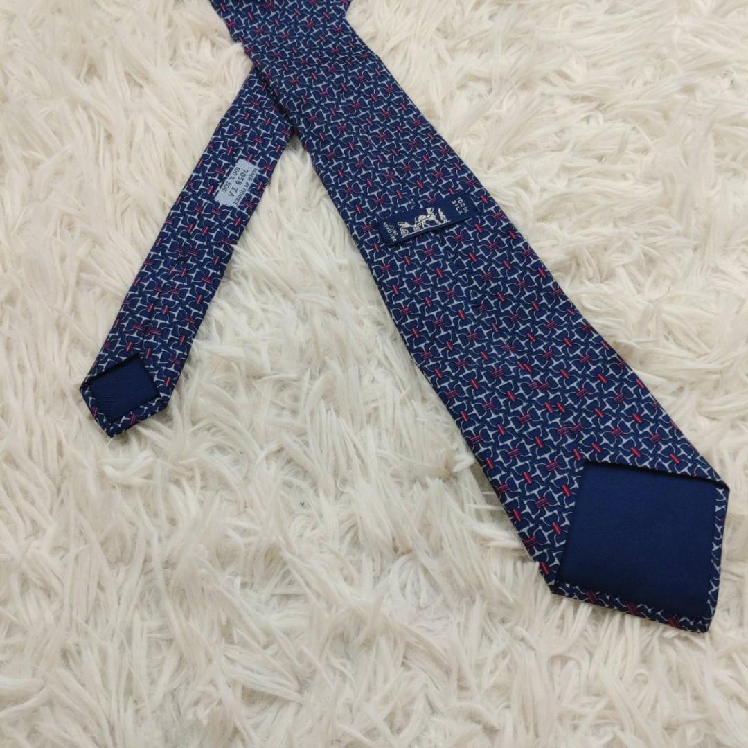 エルメス 高級シルクネクタイ 総柄 ネイビー
